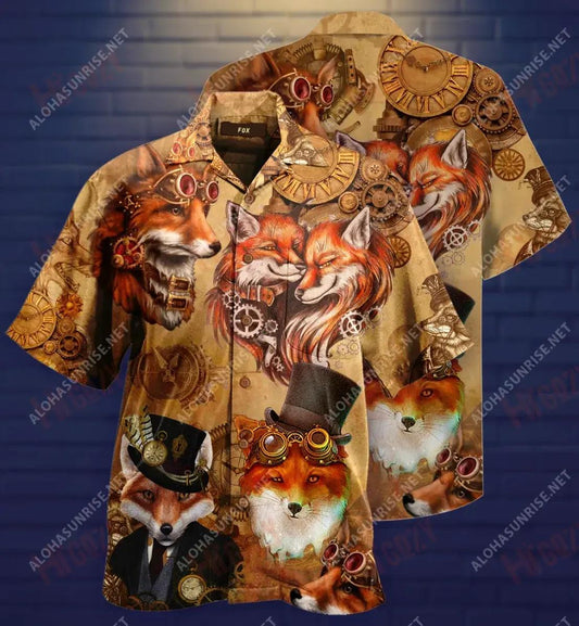 Steampunk Fox Short Hawaiian Shirt Ocean Aloha Shirt Vintage Hawaiian Shirts Hawaiian Shirt Pattern, Hawaiian Shirt Gift, Christmas Gift