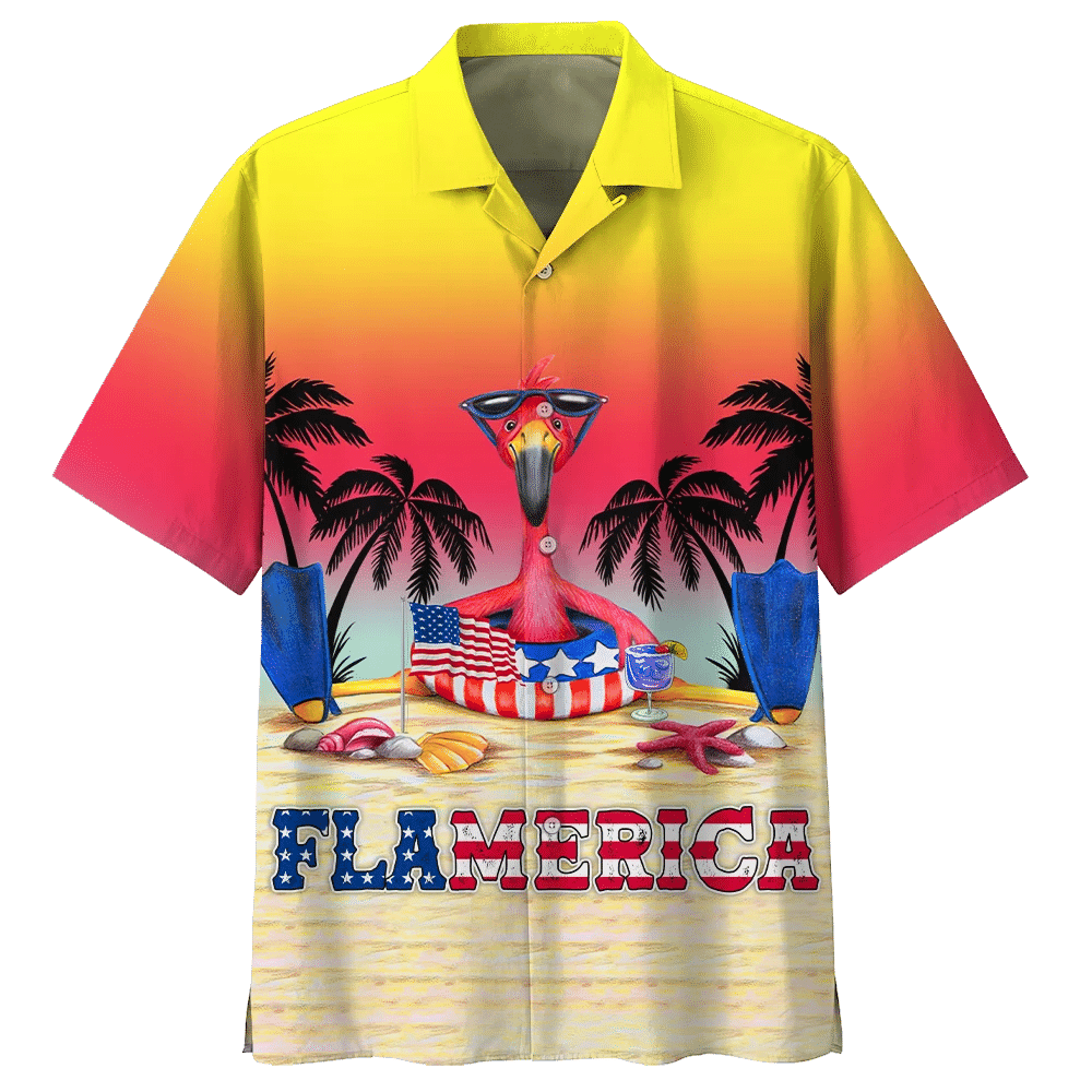 Summer Flamerica On The Sand Yellow To Red Theme Hawaiian Shirt, Hawaiian Shirt Gift, Christmas Gift