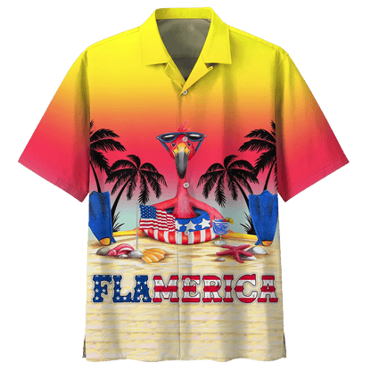 Summer Flamerica On The Sand Yellow To Red Theme Hawaiian Shirt, Hawaiian Shirt Gift, Christmas Gift