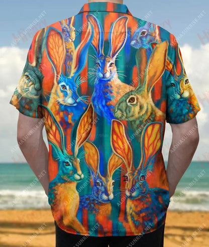 Colorful Rabbit Unisex Hawaiian Shirt Ocean Short Sleeve Best Hawaiian Shirts Hawaiian Shirts For Women, Hawaiian Shirt Gift, Christmas Gift