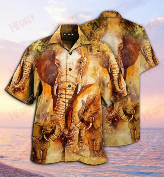 Born To Be The Biggest - Elephant Unisex Hawaiian Shirt Summer Short Sleeve Tactical Hawaiian Shirt Funny Hawaiian Shirts, Hawaiian Shirt Gift, Christmas Gift