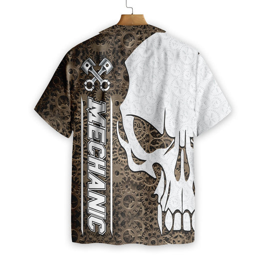 Cool Mechanic Camo Pattern Skull Design Hawaiian Shirt,Hawaiian Shirt Gift, Christmas Gift