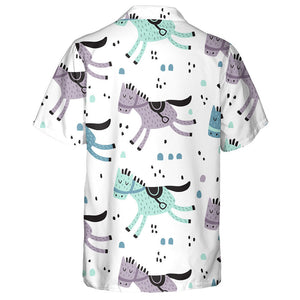 Adorable Horses In Cartoon Style On White Hawaiian Shirt, Hawaiian Shirt Gift, Christmas Gift