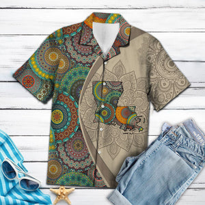 Abstract Map Of Louisiana Mandala Flower Patchwork Pattern Hawaiian Shirt, Hawaiian Shirt Gift, Christmas Gift