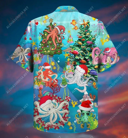 Octopus Merry Xmas Short Short Sleeve Shirt Hobbies Hawaiian T Shirts Best Hawaiian Shirts Hawaiian Shirts For Men, Hawaiian Shirt Gift, Christmas Gift