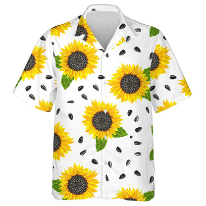 Blooming Yellow Sunflower Green Leaves And Seeds Pattern Hawaiian Shirt, Hawaiian Shirt Gift, Christmas Gift