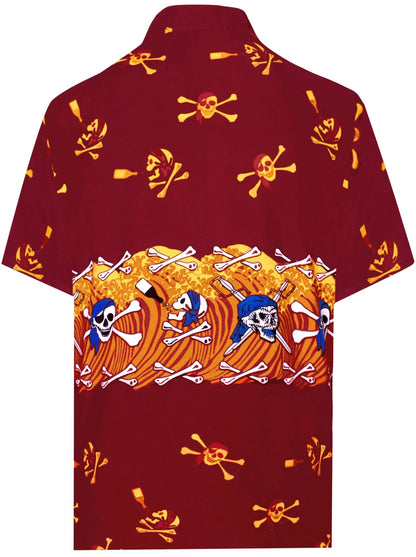 Blue Hat Pirate's Skull And Ocean Waves Tropical Hawaiian Shirt, Hawaiian Shirt Gift, Christmas Gift