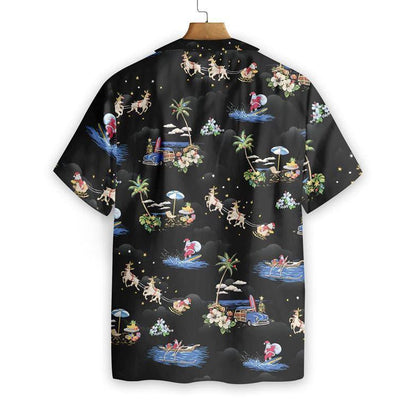 Frohe Weihnachten Weihnachtsmann dunkelblau Muster Design Hawaiihemd, Hawaiihemd Geschenk, Weihnachtsgeschenk