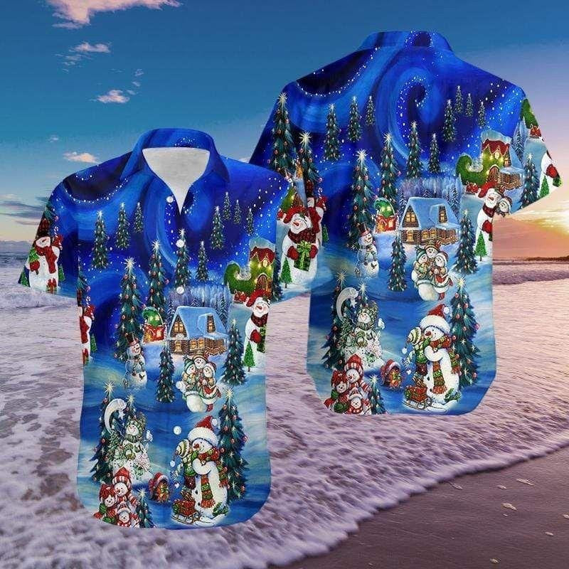 Design Hawaiian Shirt Chilling With My Snowmies Christmas,Hawaiian Shirt Gift, Christmas Gift