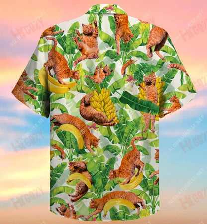 Funny Cats And Jumping Bananas Short Hawaiian Shirt Vacation Tropical Shirts Tactical Hawaiian Shirt Hawaiian Shirt Pattern, Hawaiian Shirt Gift, Christmas Gift