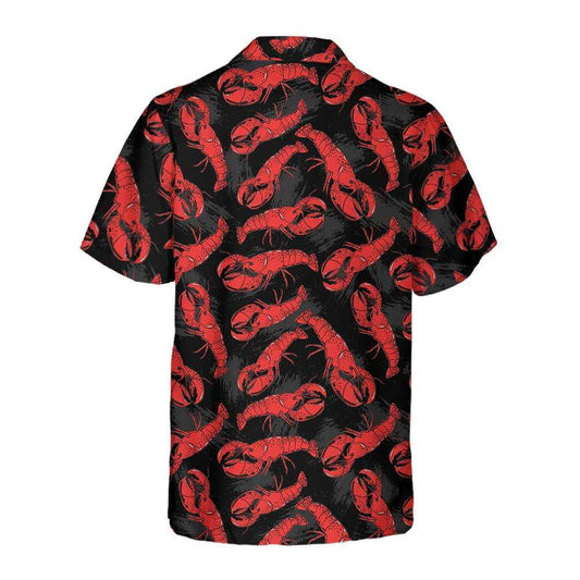 Tropical Lobster Hand Drawn Pattern Black Theme Hawaiian Shirt, Hawaiian Shirt Gift, Christmas Gift