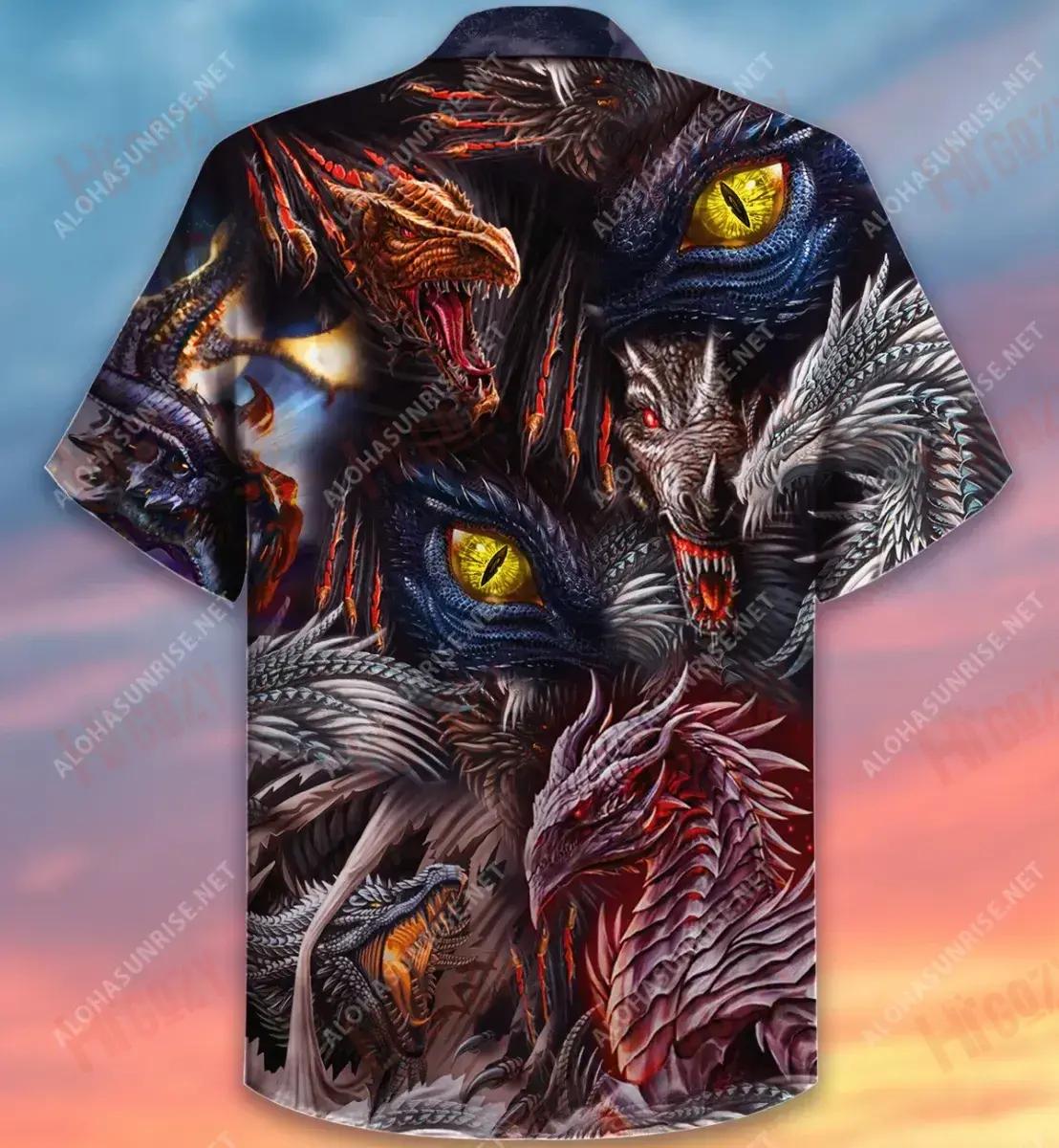 Fire Doesn'T Kill Dragon It Bears Dragon Unisex Hawaiian Shirt Ocean Short Sleeve Best Hawaiian Shirts Funny Hawaiian Shirts, Hawaiian Shirt Gift, Christmas Gift