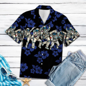 Astronaut With Blue Hibiscus In Black Hawaiian Shirt, Hawaiian For Gift