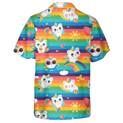 Fantasy Cat With Unicorn Horn On The Rainbow Background Hawaiian Shirt, Hawaiian Shirt Gift, Christmas Gift
