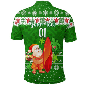 (Custom Personalised) Hawaii Christmas Polo Shirt Santa Claus Surfing Simple Style, Hawaiian Shirt Gift, Christmas Gift