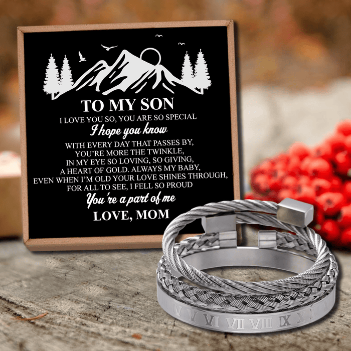 Mom To Son - I Fell So Proud Roman Numeral Bangle Weave Bracelets Set