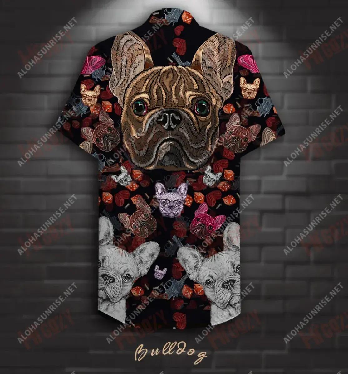Bulldog Embroidery Unisex Hawaiian Shirt Ocean Short Sleeve Hawaiian Crazy Shirts Hawaiian Shirts For Women, Hawaiian Shirt Gift, Christmas Gift