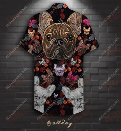 Bulldog Embroidery Unisex Hawaiian Shirt Ocean Short Sleeve Hawaiian Crazy Shirts Hawaiian Shirts For Women, Hawaiian Shirt Gift, Christmas Gift