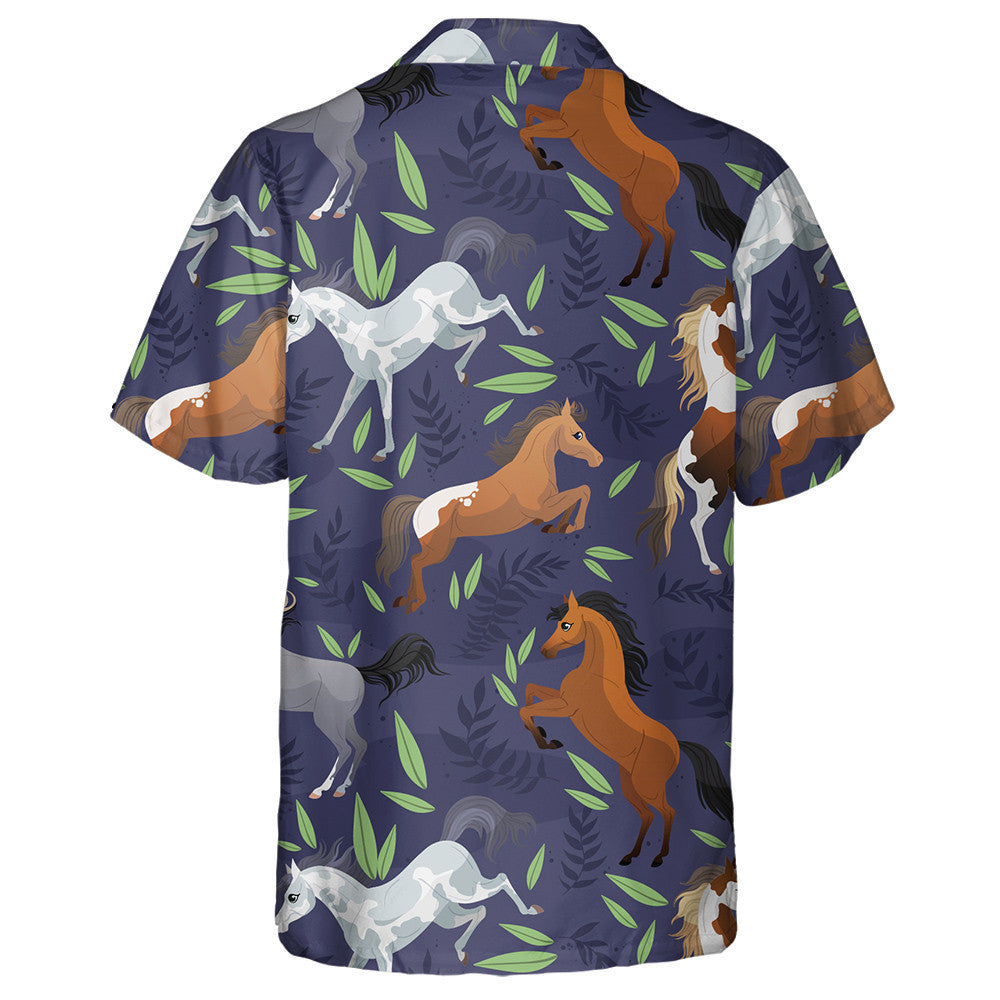 Brown Grey White Horses And Leaves Hawaiian Shirt, Hawaiian For Gift
