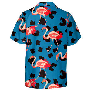 Summer Background With Flamingos And Leopard Hawaiian Shirt,Hawaiian Shirt Gift, Christmas Gift