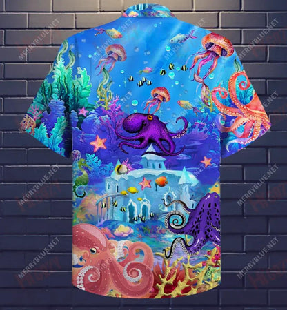Octopus Under The Sea Short Short Sleeve Shirt Summer Hawaiian T Shirts Best Hawaiian Shirts Hawaiian Shirts For Men, Hawaiian Shirt Gift, Christmas Gift