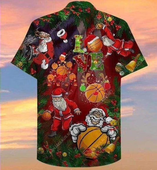 Hawaiian Shirt Santa Claus Playing Basketball Christmas Background Design, Hawaiian Shirt Gift, Christmas Gift