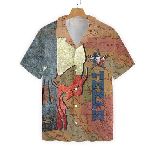 Texan And Skull Map And Flag Pattern Design Hawaiian Shirt, Hawaiian Shirt Gift, Christmas Gift