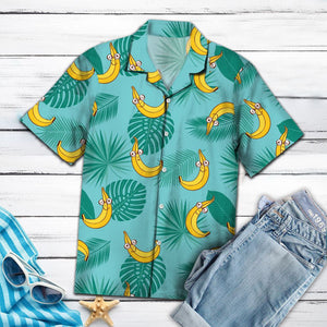 Amazing Bananas With Monstera Leaves Blue Pattern Hawaiian Shirt, Hawaiian Shirt Gift, Christmas Gift