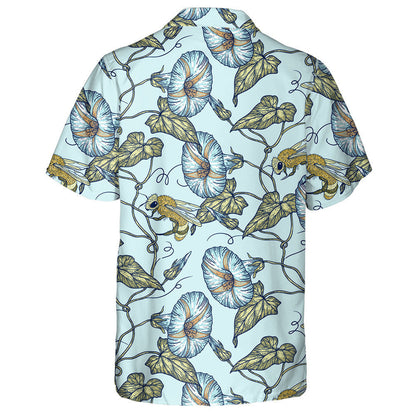 Natural Summer Bees And Curly Plants In Vintage Style Hawaiian Shirt, Hawaiian Shirt Gift, Christmas Gift