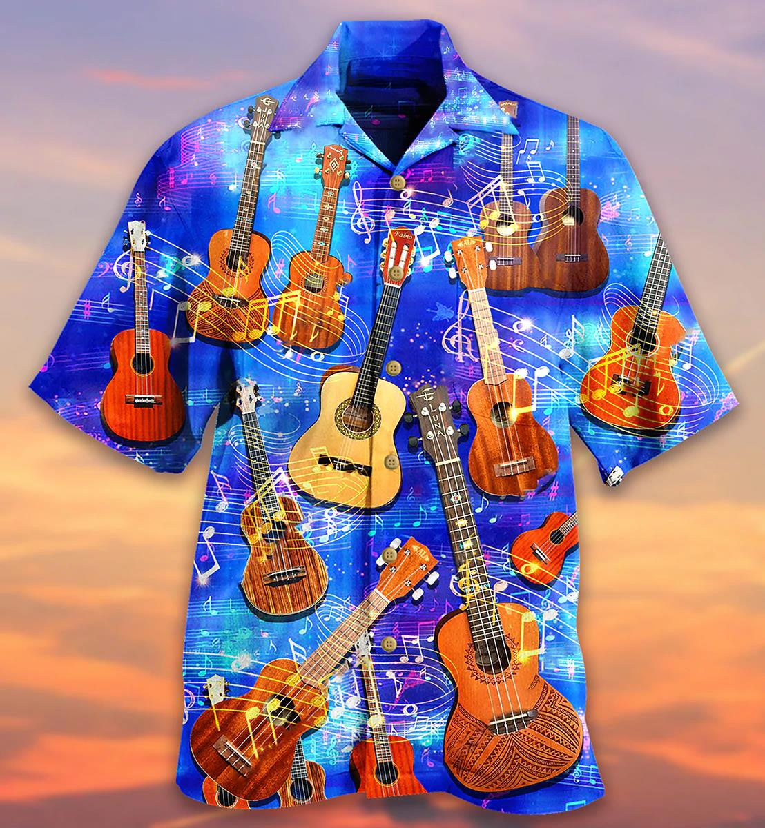 Love Music Forever Collection Of Guitars Galaxy Background Hawaiian Shirt, Hawaiian Shirt Gift, Christmas Gift
