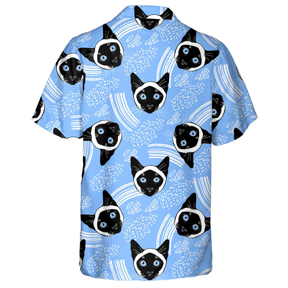 Siamese Cat Face And Decorative Elements On White Hawaiian Shirt, Hawaiian Shirt Gift, Christmas Gift