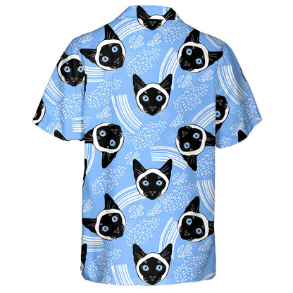 Siamese Cat Face And Decorative Elements On White Hawaiian Shirt, Hawaiian Shirt Gift, Christmas Gift