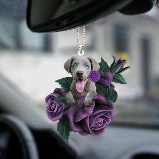 Weimaraner In Purple Rose Car Hanging Ornament, Christmas Decoration