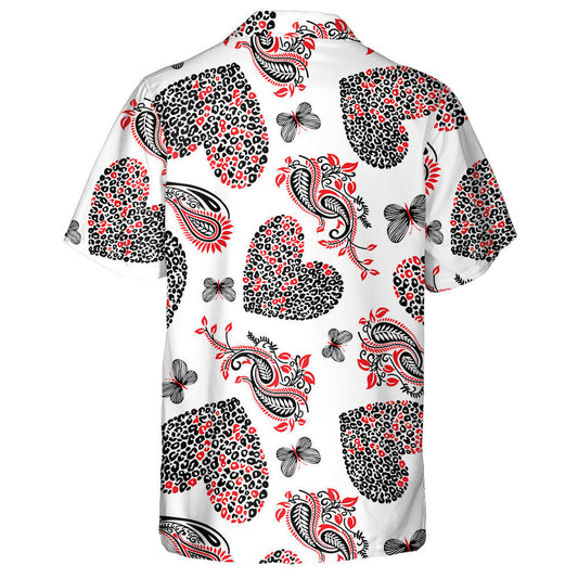 Leopard Hearts With Paisleys Motifs On White Background Hawaiian Shirt, Hawaiian Shirt Gift, Christmas Gift
