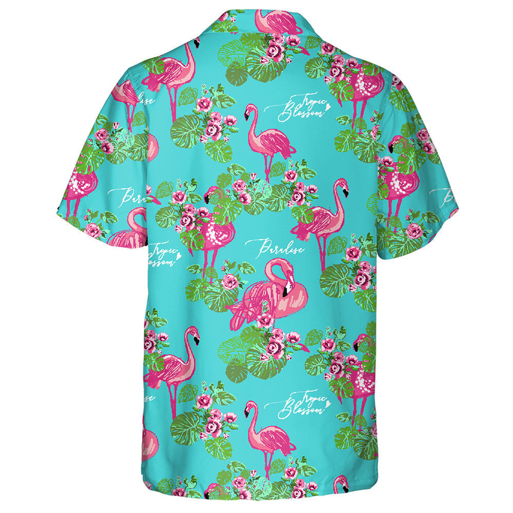 Fashionable Tropic Flamingo Palm Foliage And Flowers Hawaiian Shirt, Hawaiian Shirt Gift, Christmas Gift