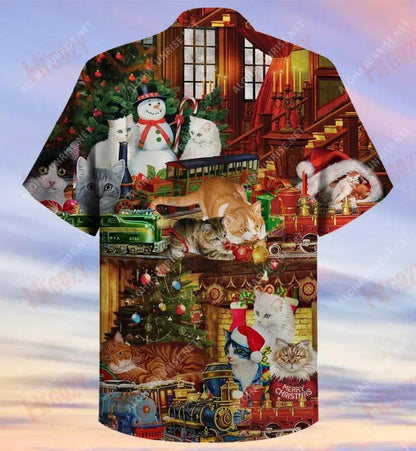 Cats With Toys Train Short Hawaiian Shirt Summer Tropical Shirts Tactical Hawaiian Shirt Funny Hawaiian Shirts, Hawaiian Shirt Gift, Christmas Gift