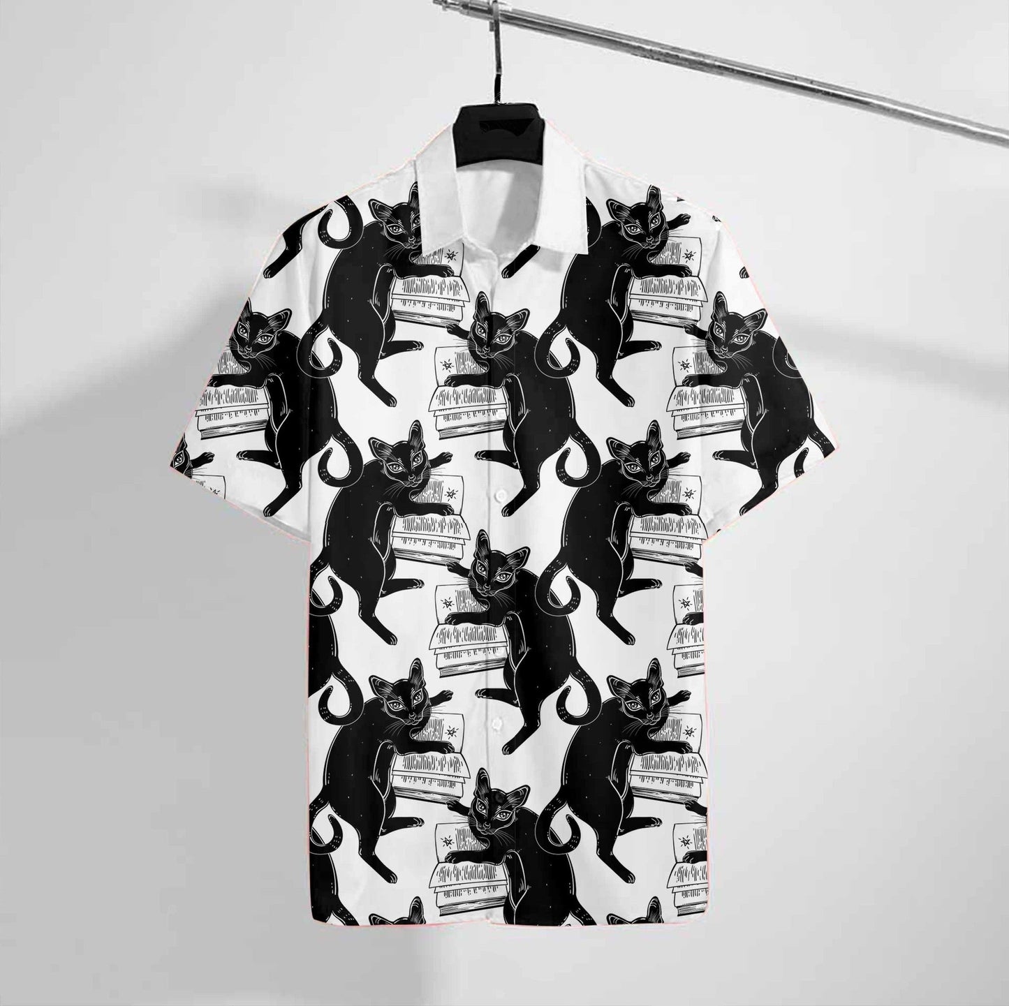 Cool Black Cat Book Design Hawaiian Shirt,Hawaiian Shirt Gift, Christmas Gift