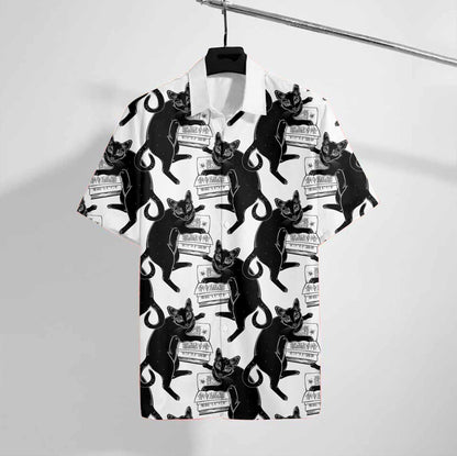 Cool Black Cat Book Design Hawaiian Shirt,Hawaiian Shirt Gift, Christmas Gift