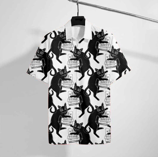 Cool Black Cat Book Design Hawaiian Shirt,Hawaiian Shirt Gift, Christmas Gift
