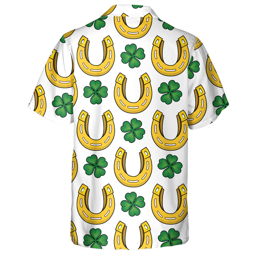 Abstract Golden Horseshoe And Clover Leaf Hawaiian Shirt, Hawaiian Shirt Gift, Christmas Gift