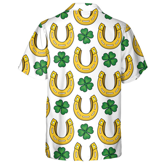 Abstract Golden Horseshoe And Clover Leaf Hawaiian Shirt, Hawaiian Shirt Gift, Christmas Gift