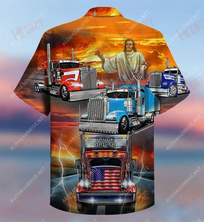 Jesus Blesses Truckers Short Hawaiian Shirt Vacation Hawaiian T Shirts Tactical Hawaiian Shirt Hawaiian Shirts For Women, Hawaiian Shirt Gift, Christmas Gift