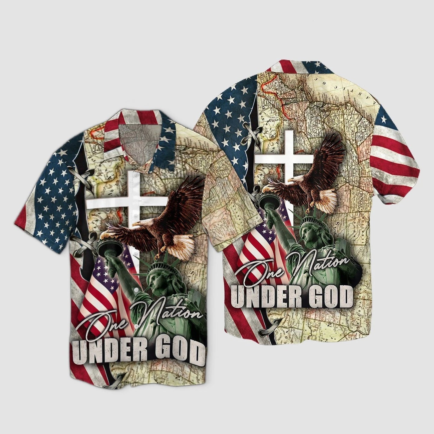 Cool America One Nation Under God Design Hawaiian Shirt, Hawaiian Shirt Gift, Christmas Gift