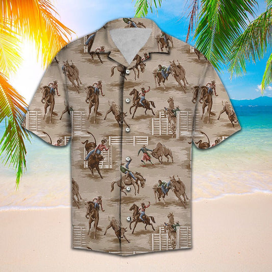 Vintage Style Western Cowboy Art Pattern Hawaiian Shirt,Hawaiian Shirt Gift, Christmas Gift