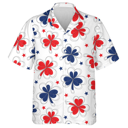 Red And Blue Flowers And Stars American Independence Day Hawaiian Shirt, Hawaiian Shirt Gift, Christmas Gift