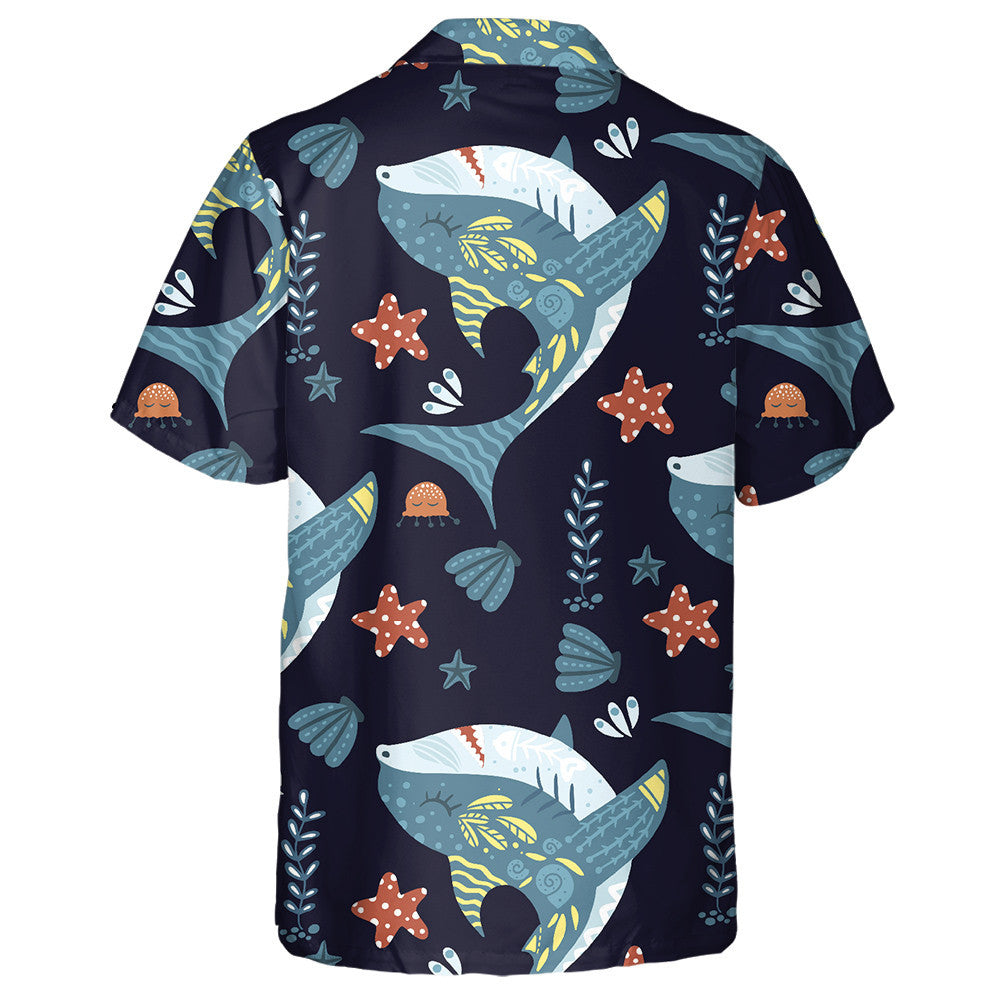Underwater Cute Girly Shark And Seashell Cartoon Pattern Hawaiian Shirt, Hawaiian Shirt Gift, Christmas Gift