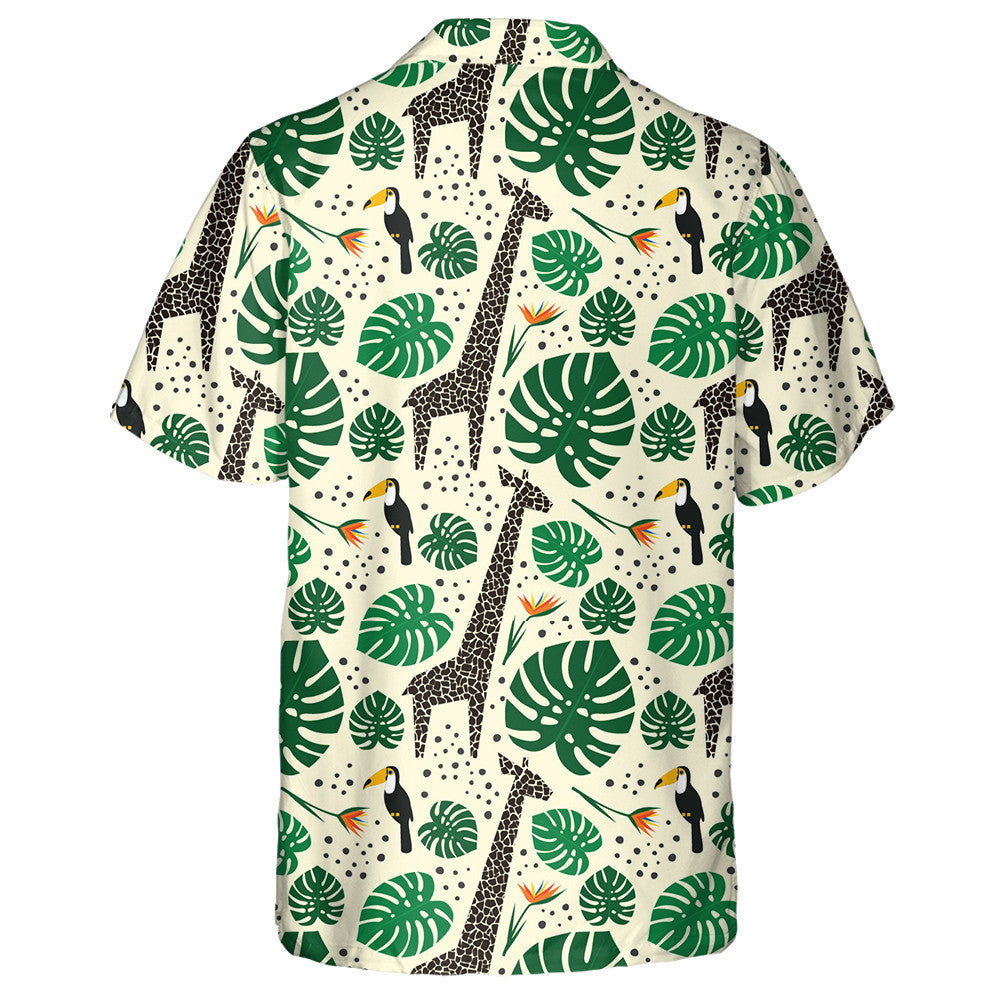 Monstera Leaf With Black Giraffe And Toucan Pattern Hawaiian Shirt, Hawaiian Shirt Gift, Christmas Gift