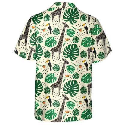 Monstera Leaf With Black Giraffe And Toucan Pattern Hawaiian Shirt, Hawaiian Shirt Gift, Christmas Gift
