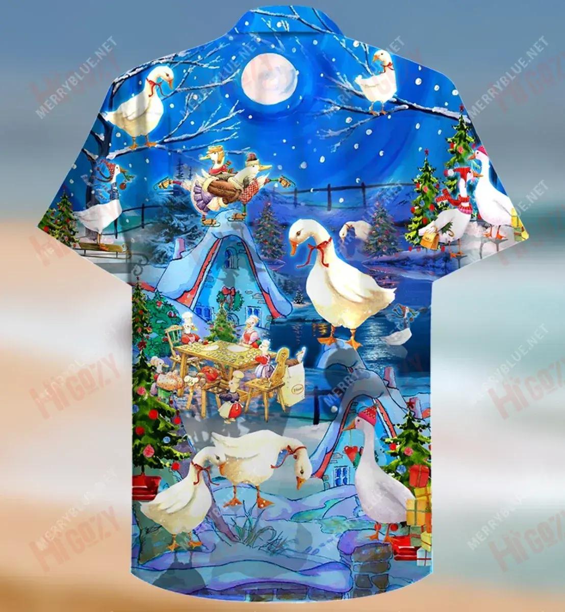 Ducks On Christmas Eve Short Hawaiian Shirt Vacation Aloha Shirt Tactical Hawaiian Shirt Hawaiian Shirts For Women, Hawaiian Shirt Gift, Christmas Gift