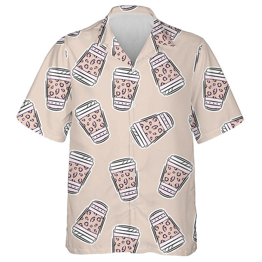 Modern Trendy Leopard Spots On Coffee Plastic Cup Hawaiian Shirt, Hawaiian Shirt Gift, Christmas Gift